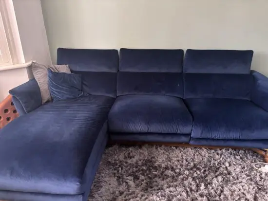 DFS navy velvet electric recliner sofas