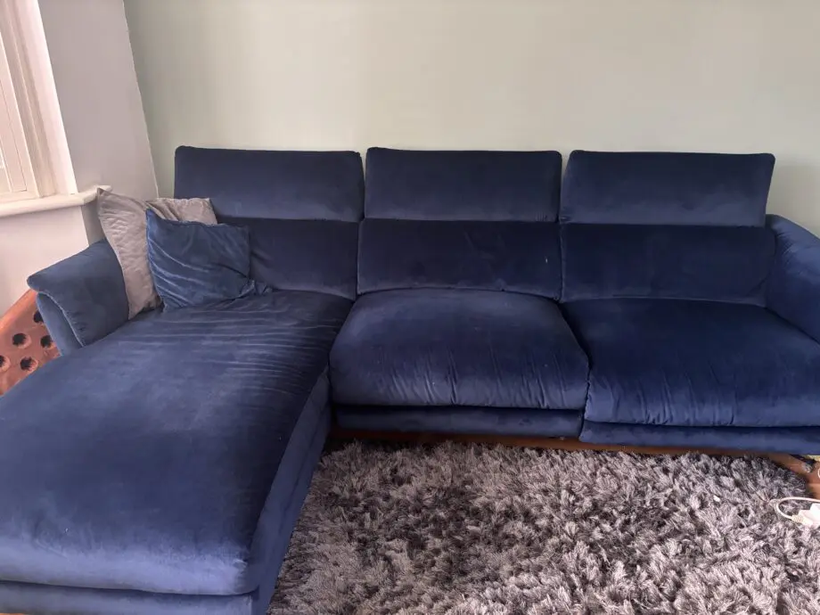 DFS navy velvet recliner sofas