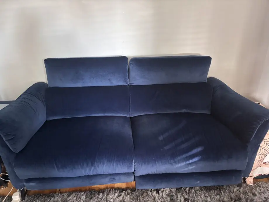 DFS navy velvet recliner sofas