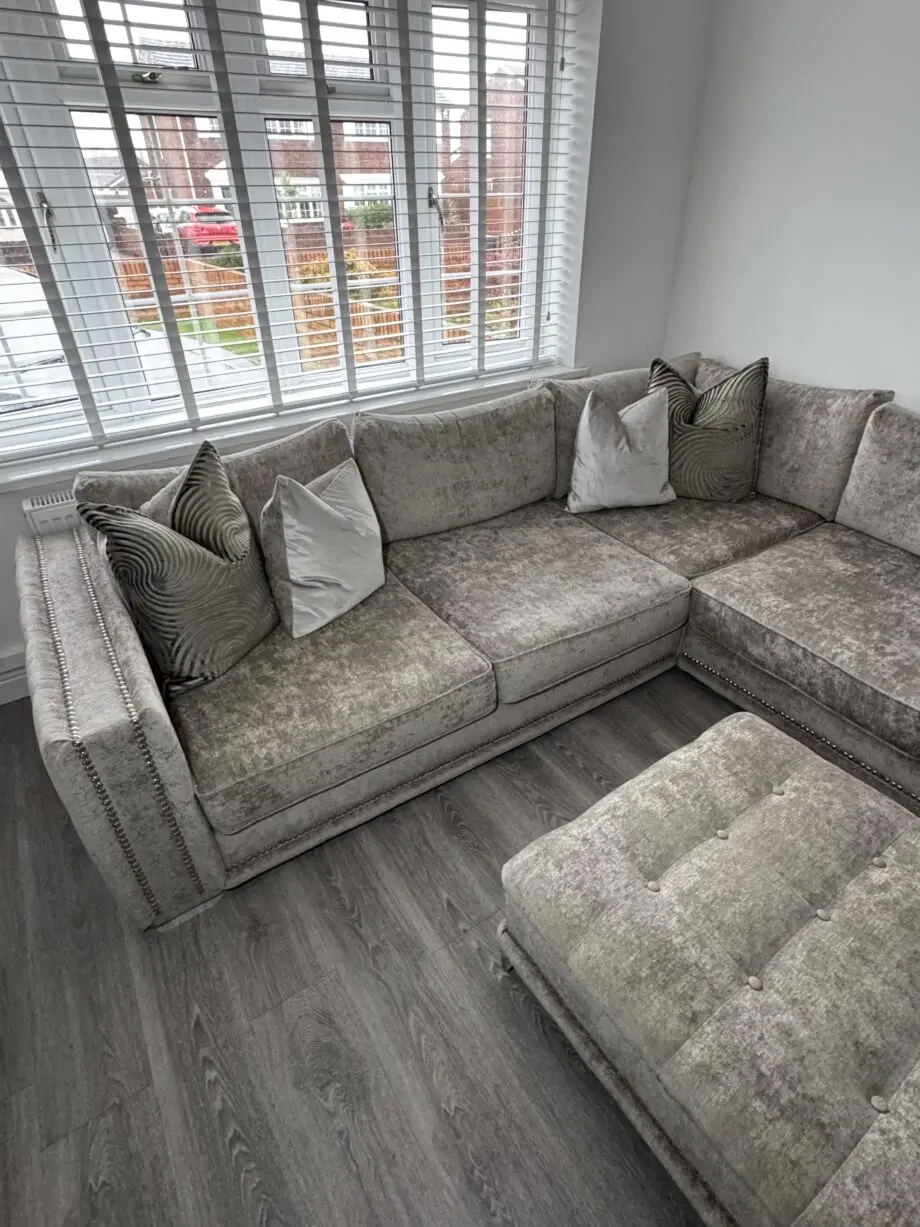 Sofology Midas Grey Mix 2 Seater/Corner/2 Seater sofa with cushions & footstool
