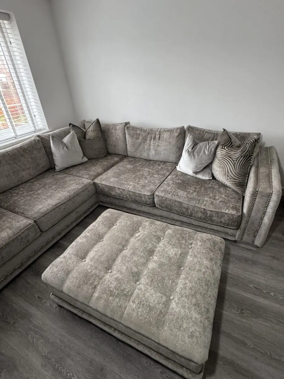 Sofology Midas Grey Mix 2 Seater/Corner/2 Seater sofa with cushions & footstool