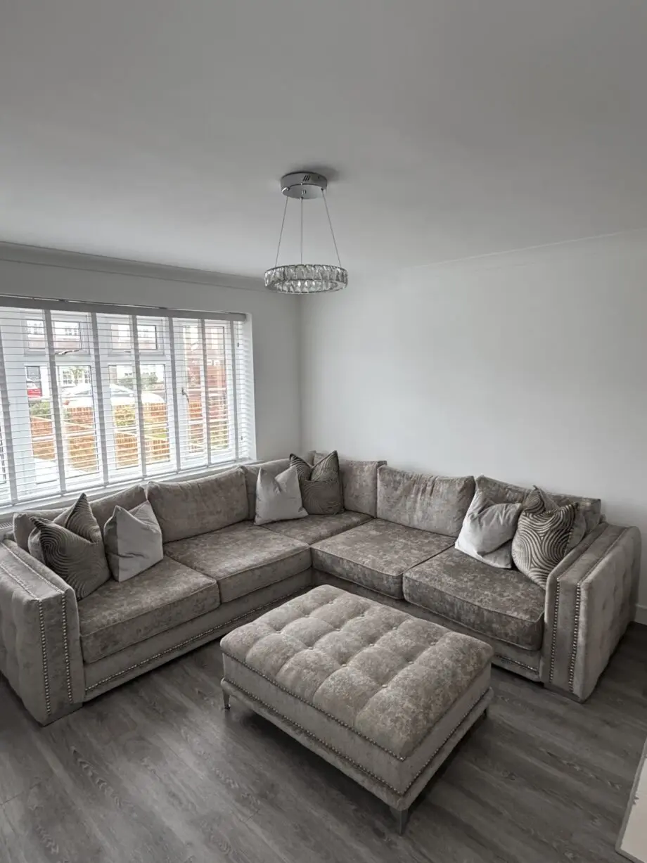 Sofology Midas Grey Mix 2 Seater/Corner/2 Seater sofa with cushions & footstool