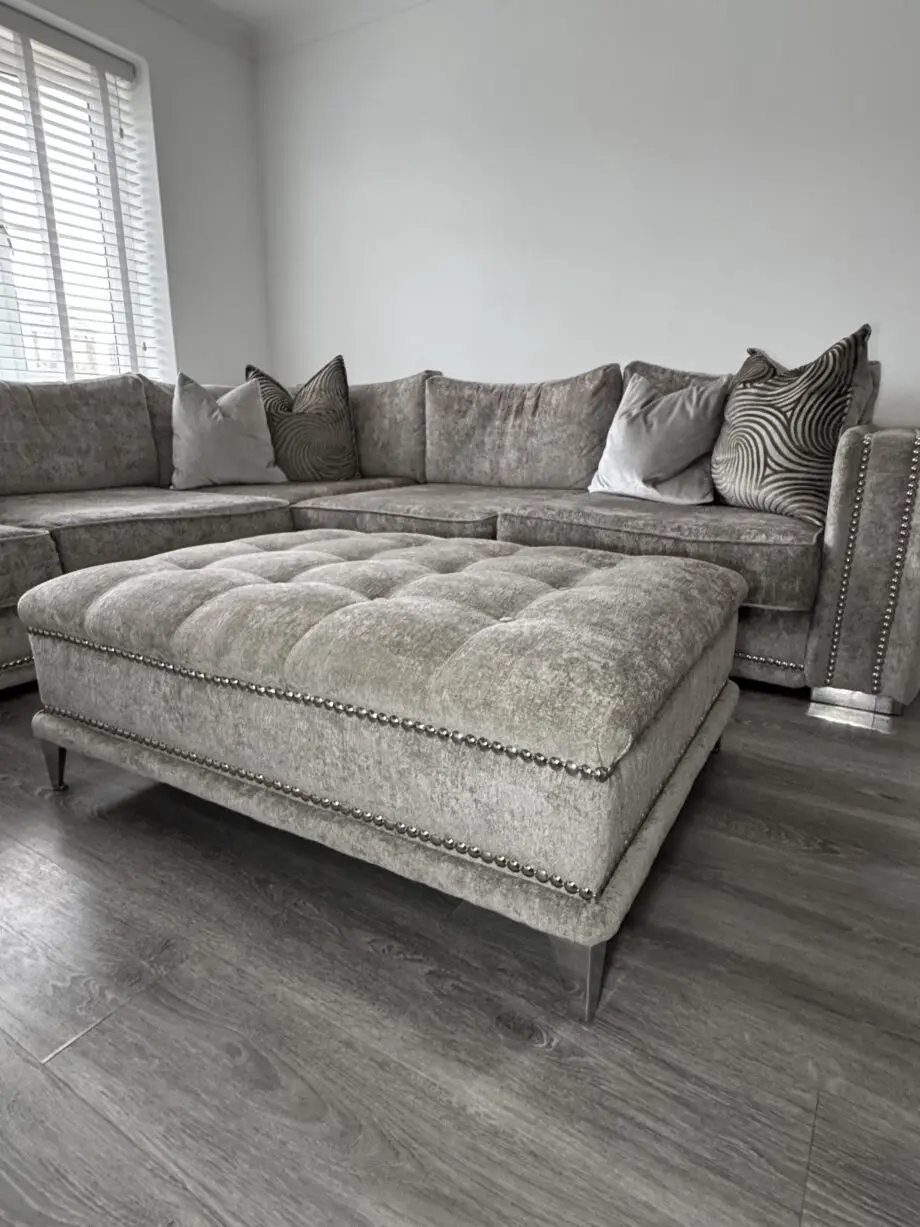 Sofology Midas Grey Mix 2 Seater/Corner/2 Seater sofa with cushions & footstool