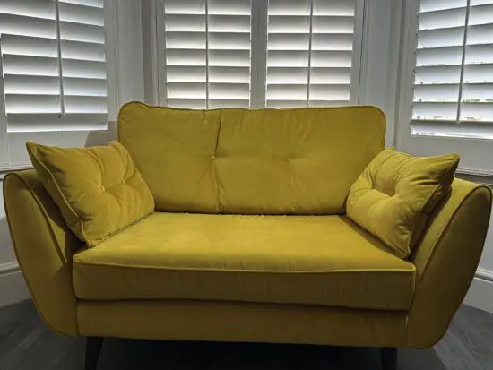 DFS French Connection zinc yellow cuddler sofa