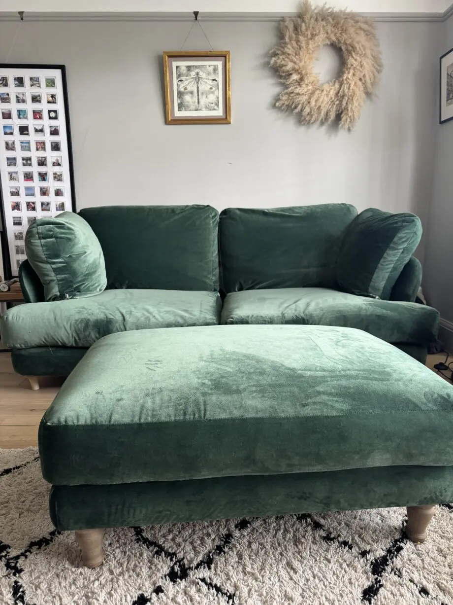Loaf early edition Smithy sofa green velvet with footstool