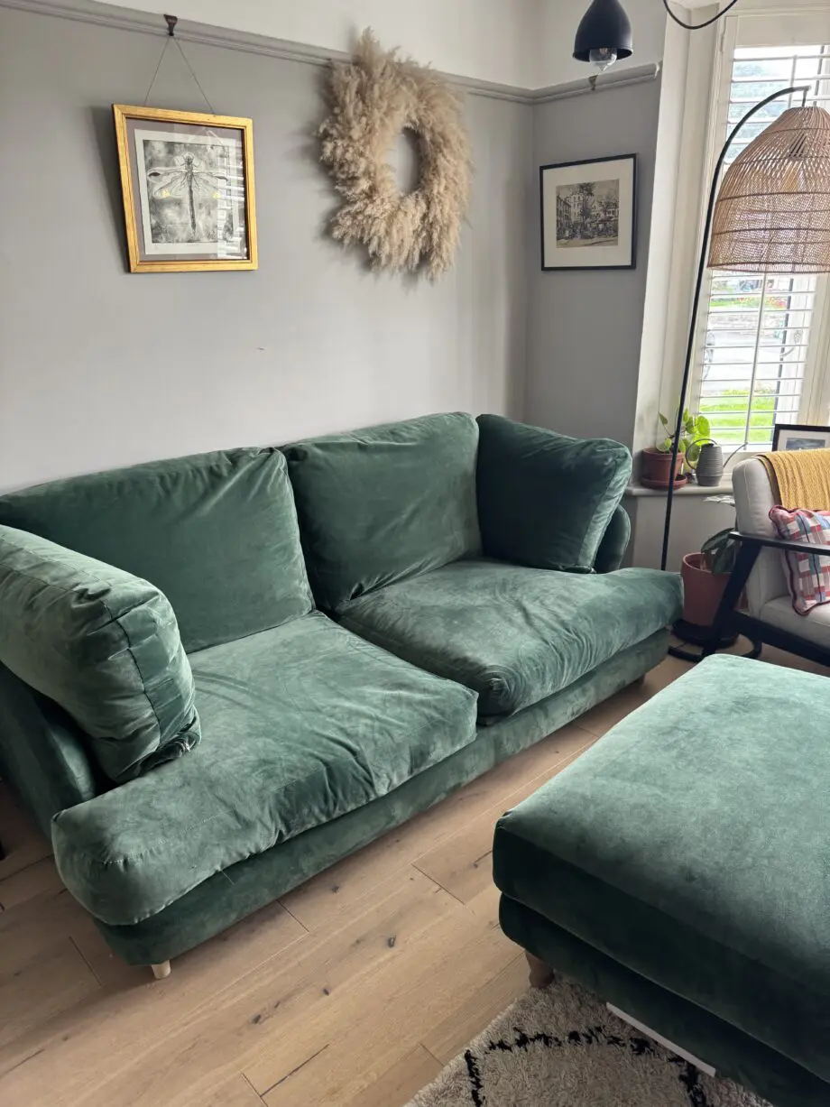 Loaf early edition Smithy sofa green velvet with footstool