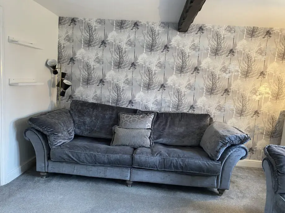 Duresta grey sofa and snuggle chair