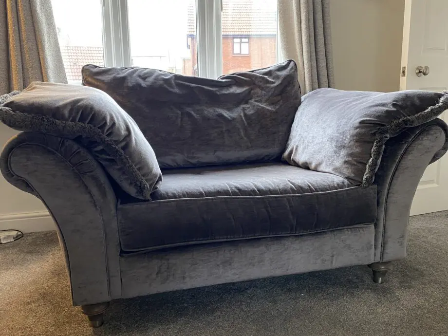 Duresta grey sofa and snuggle chair