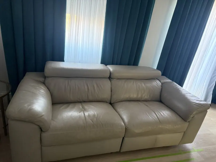 DFS Grey 3 Seater Recliner Leather Sofa