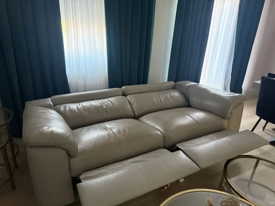 DFS Grey 3 Seater Recliner Leather Sofa