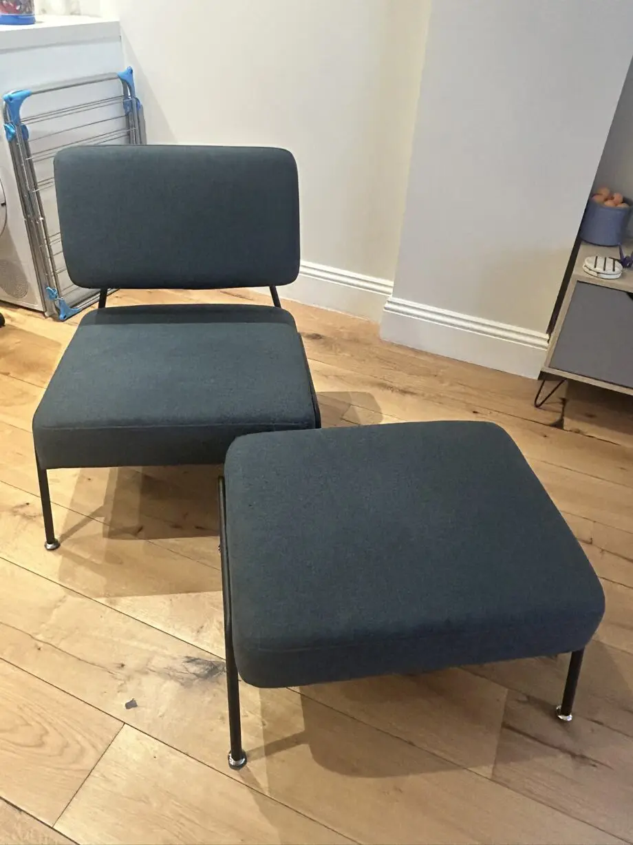Dark Blue Chair and Foot Stool