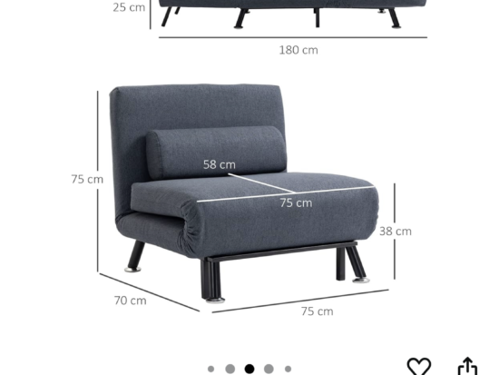 Amazon Charcoal Grey Single Sofa Bed Chair