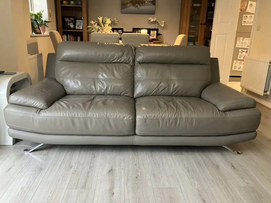 Harvey’s Grey Leather 3 & 2 Seater Sofa and Footstall