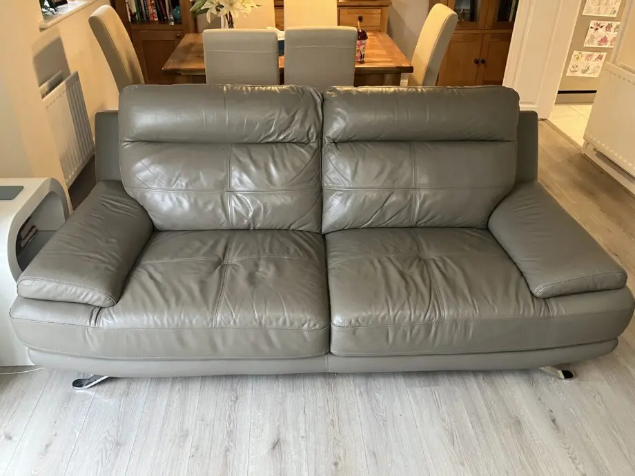 Harvey’s Grey Leather 3 & 2 Seater Sofa and Footstall