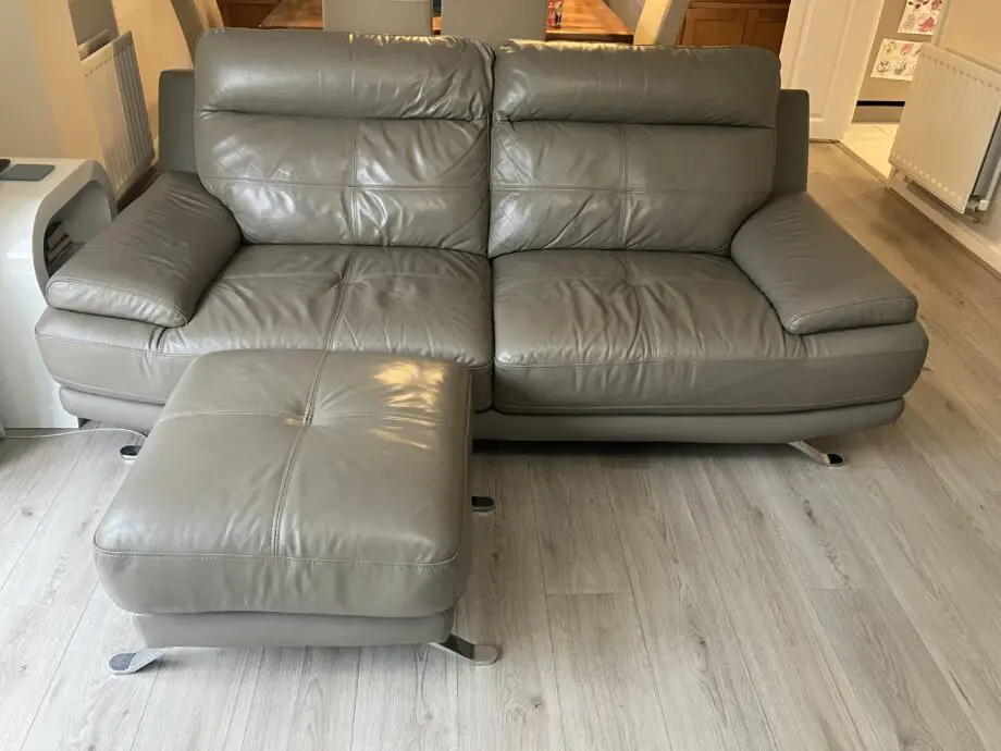 Harvey’s Grey Leather 3 & 2 Seater Sofa and Footstall
