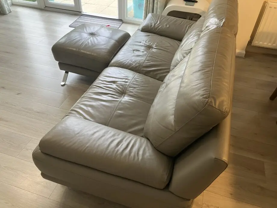 Harvey’s Grey Leather 3 & 2 Seater Sofa and Footstall
