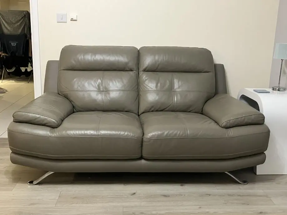 Harvey’s Grey Leather 3 & 2 Seater Sofa and Footstall