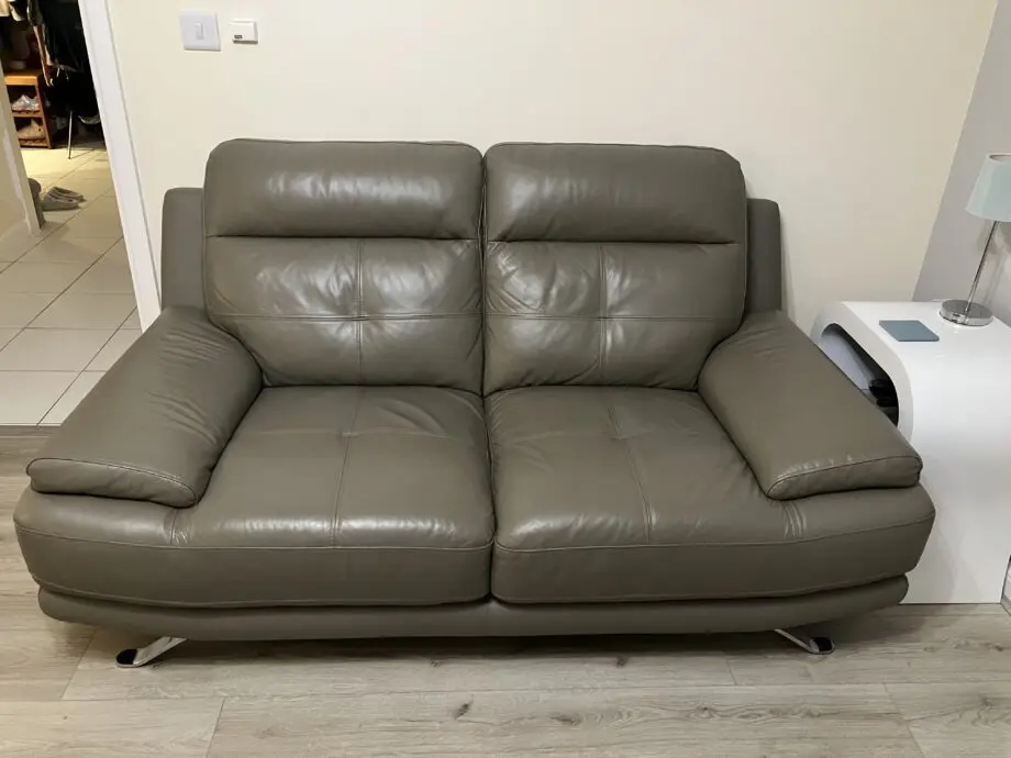 Harvey’s Grey Leather 3 & 2 Seater Sofa and Footstall