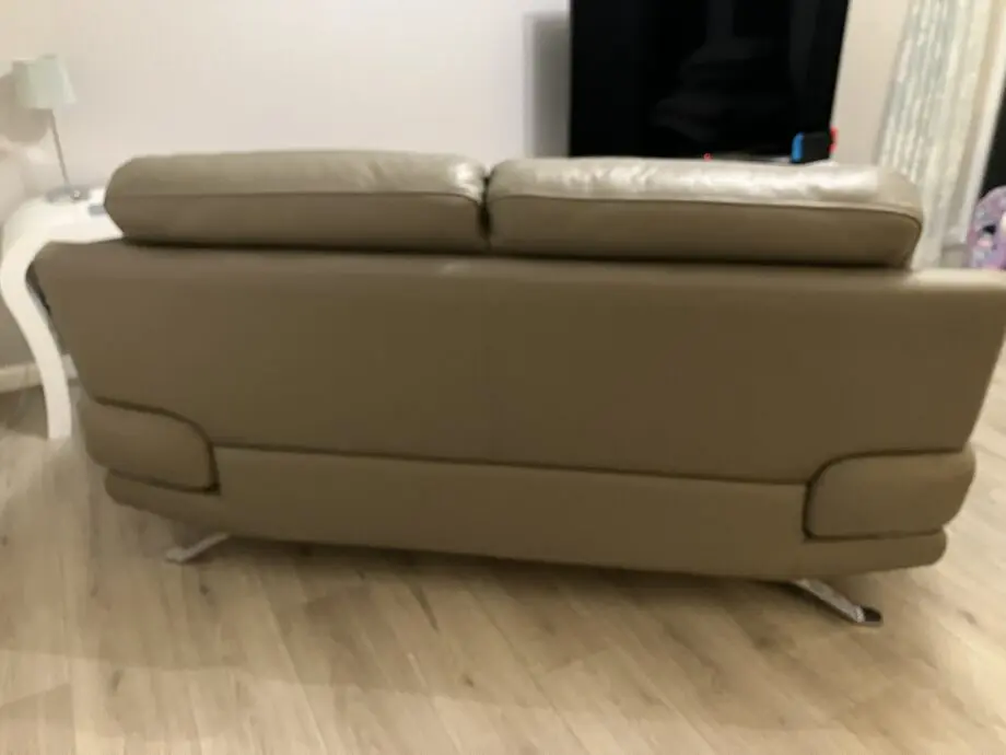 Harvey’s Grey Leather 3 & 2 Seater Sofa and Footstall
