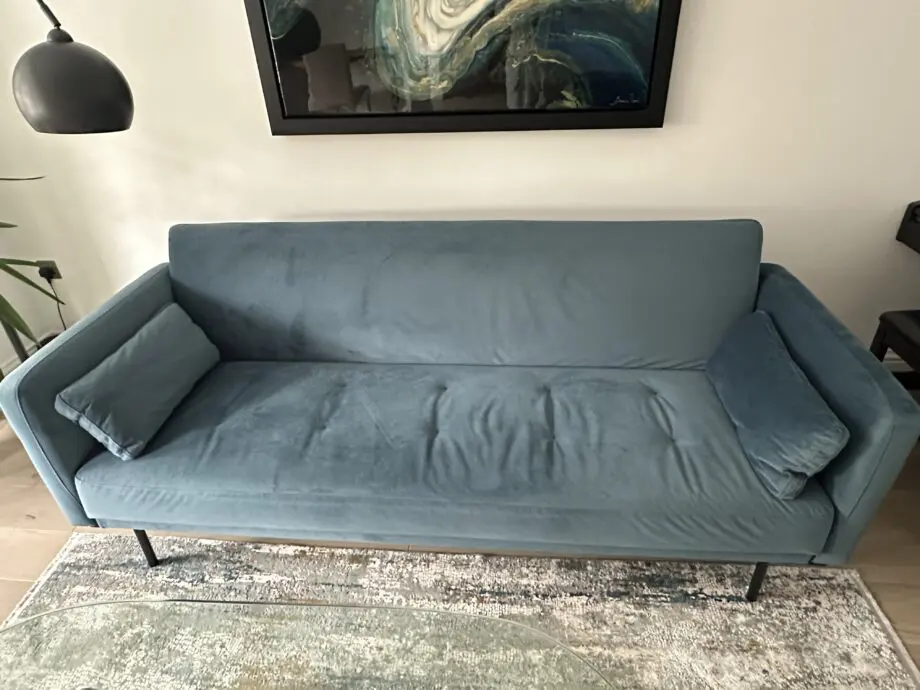 MADE Harlow click clack sofa bed steel blue velvet