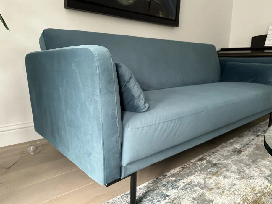 MADE Harlow click clack sofa bed steel blue velvet