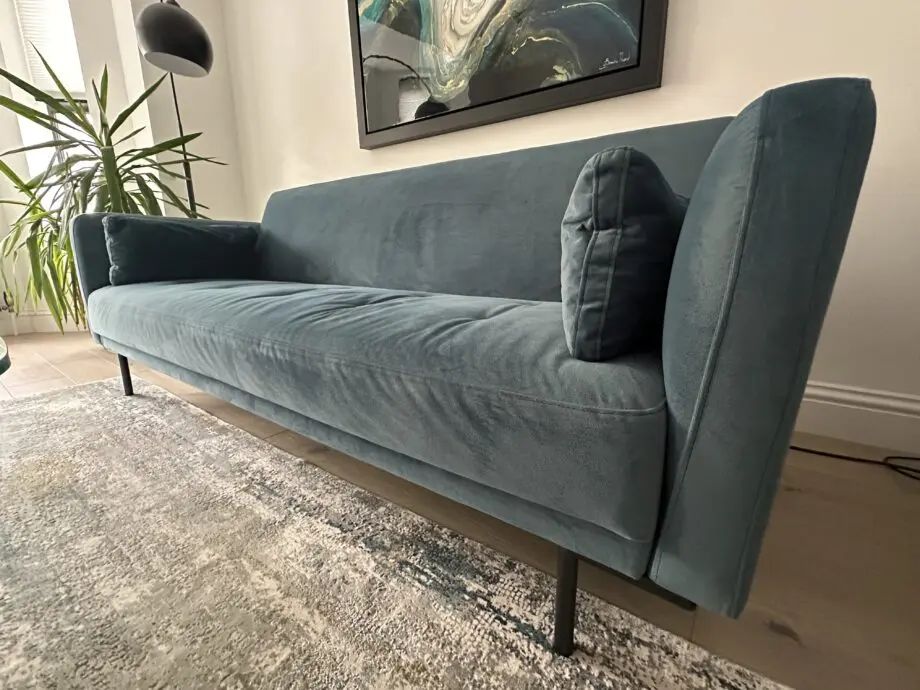 MADE Harlow click clack sofa bed steel blue velvet