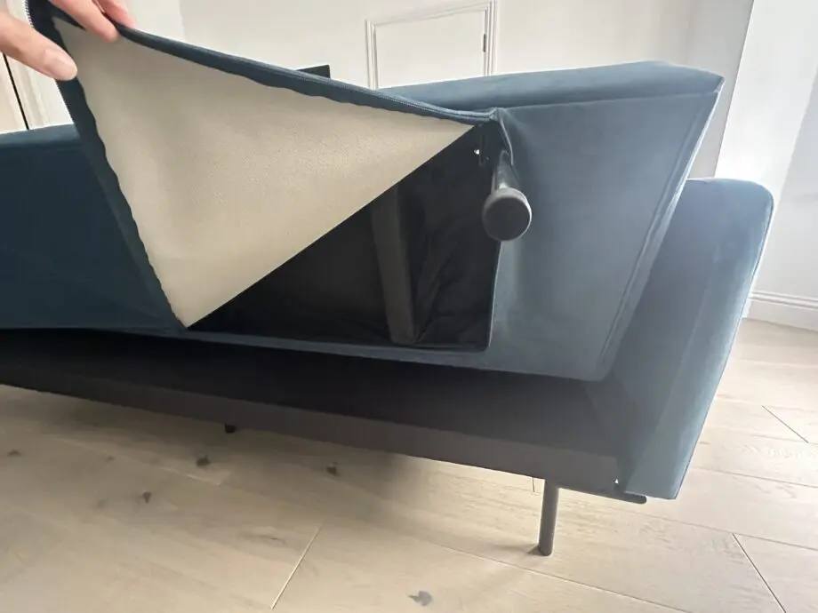 MADE Harlow click clack sofa bed steel blue velvet