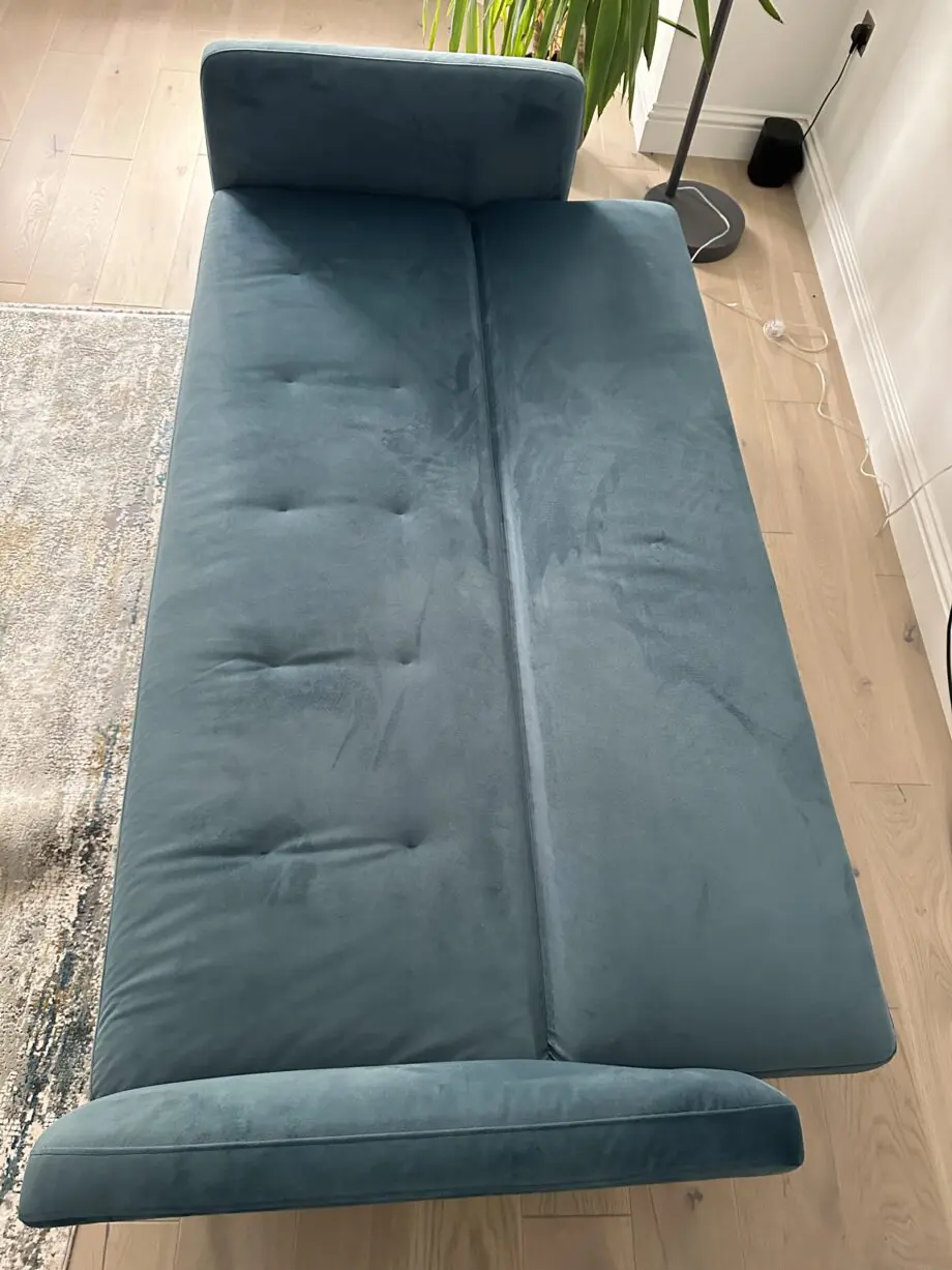 MADE Harlow click clack sofa bed steel blue velvet