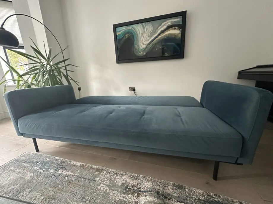 MADE Harlow click clack sofa bed steel blue velvet