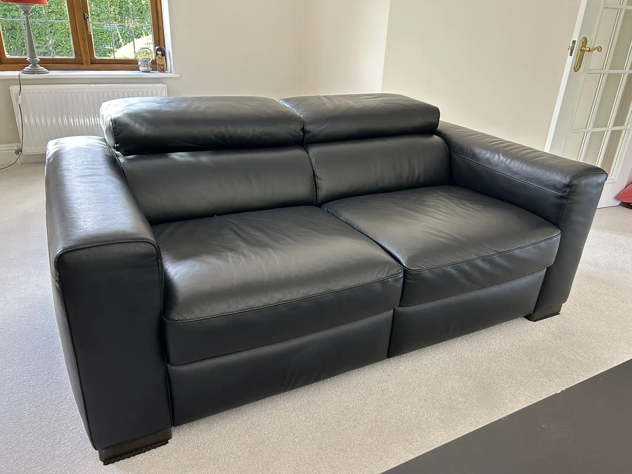 2 Genuine Natuzzi Black Leather Sofas – Excellent Condition