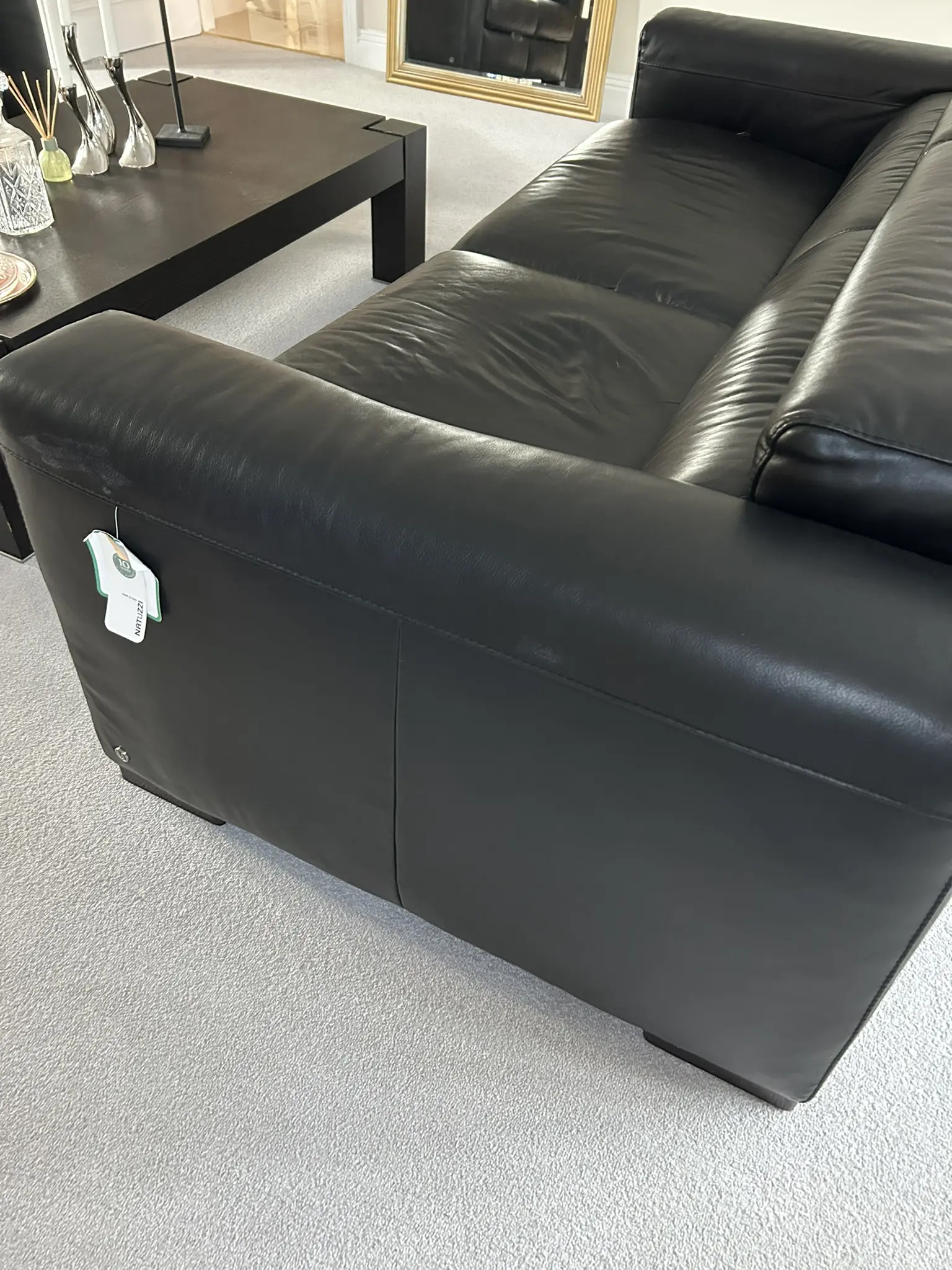 2 Genuine Natuzzi Black Leather Sofas – Excellent Condition