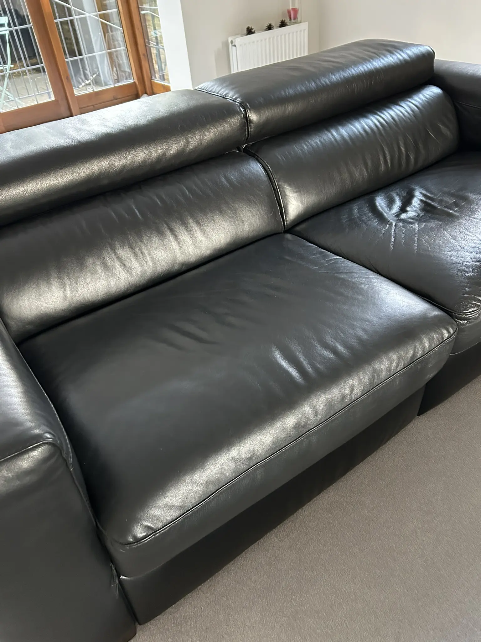 2 Genuine Natuzzi Black Leather Sofas – Excellent Condition