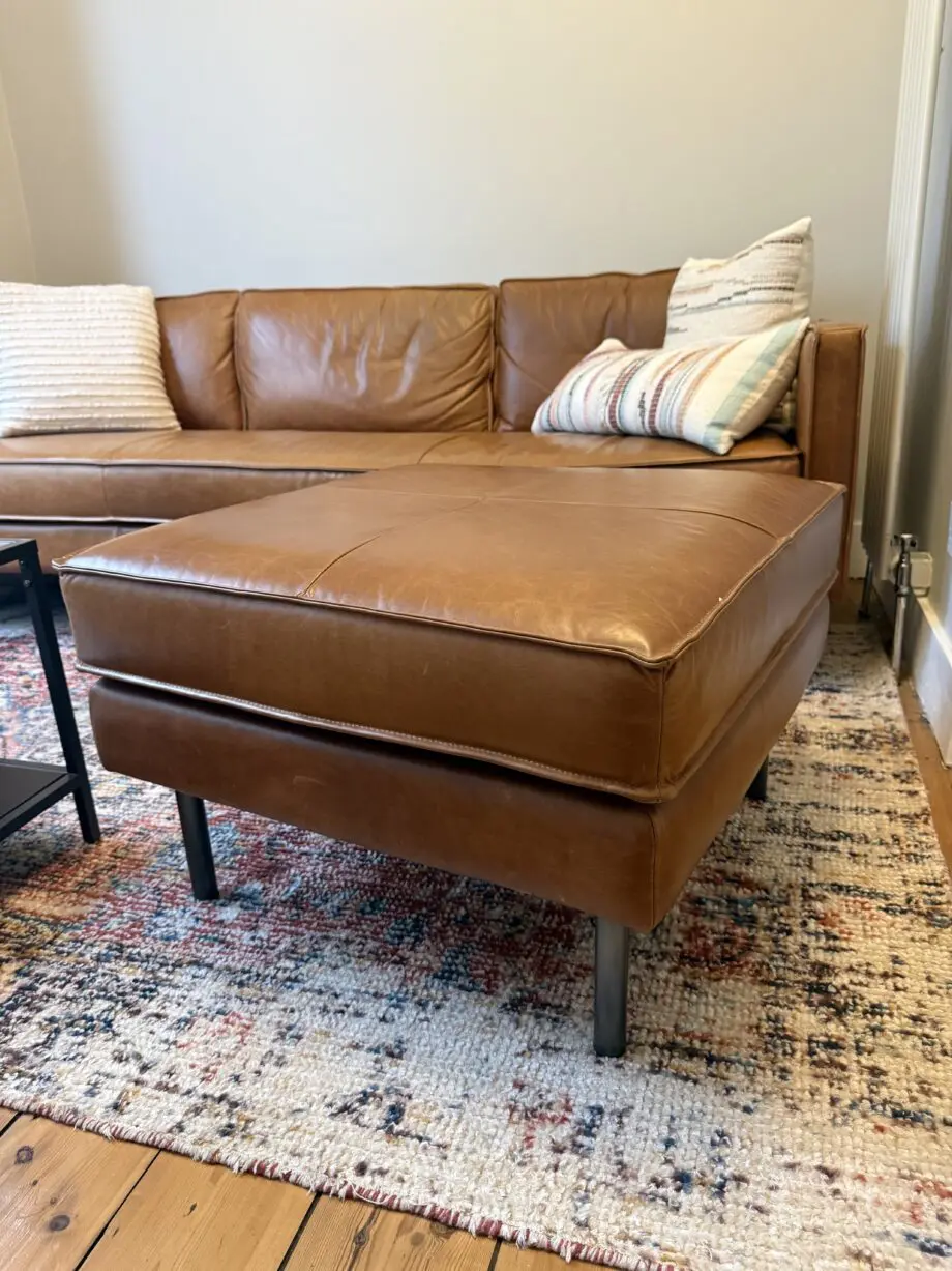 West Elm Axel Leather Sofa with Footstool Ottoman