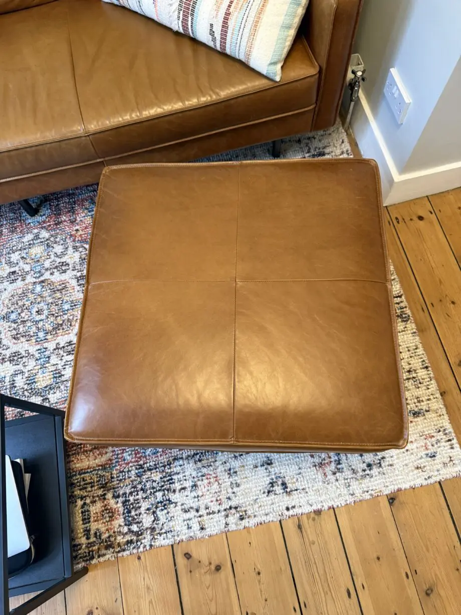 West Elm Axel Leather Sofa with Footstool Ottoman