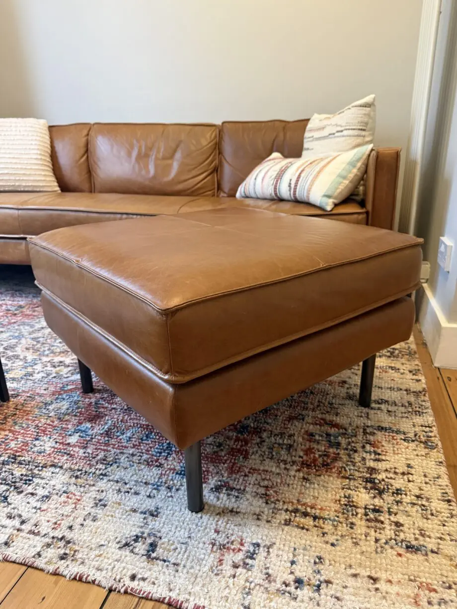 West Elm Axel Leather Sofa with Footstool Ottoman