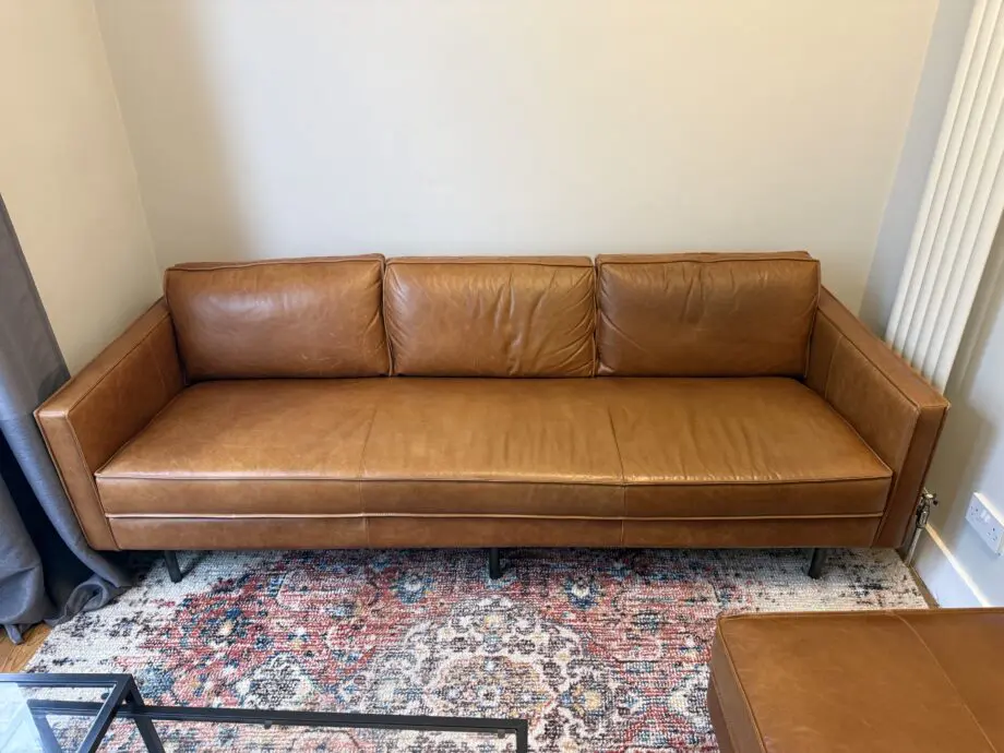 West Elm Axel Leather Sofa with Footstool Ottoman