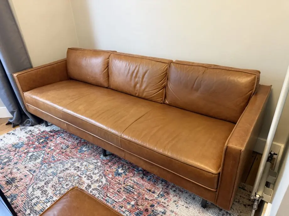 West Elm Axel Leather Sofa with Footstool Ottoman