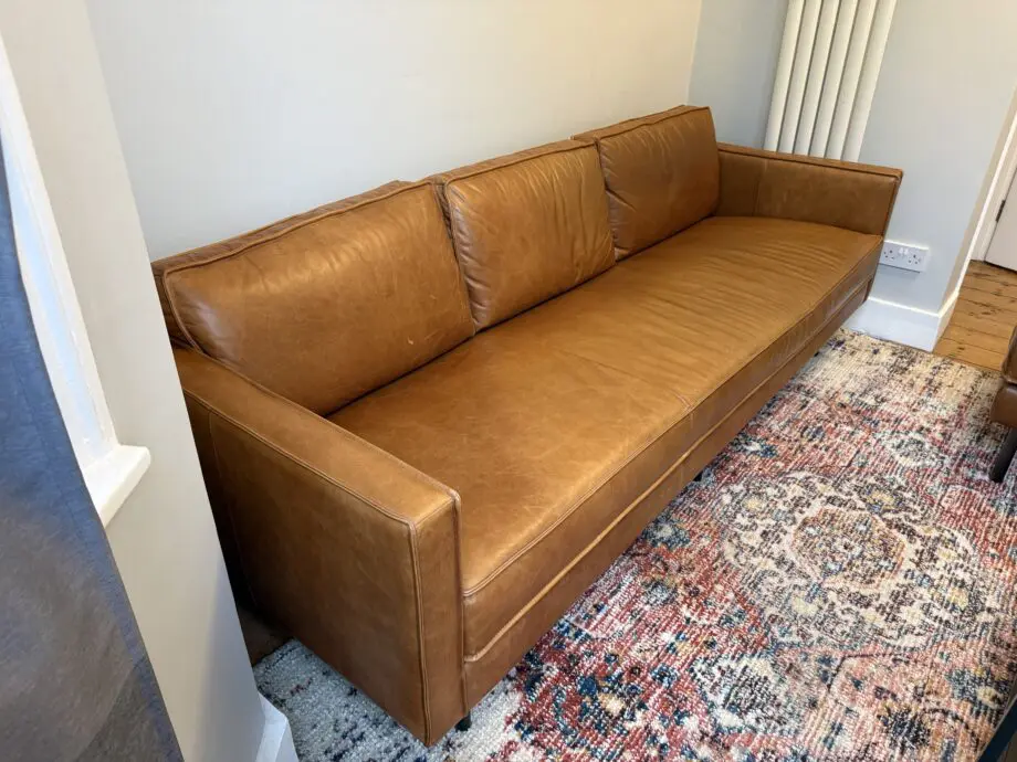 West Elm Axel Leather Sofa with Footstool Ottoman
