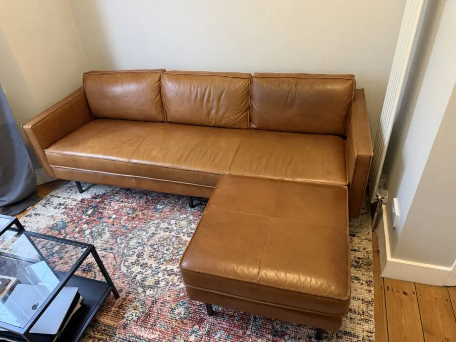 West Elm Axel Leather Sofa with Footstool Ottoman