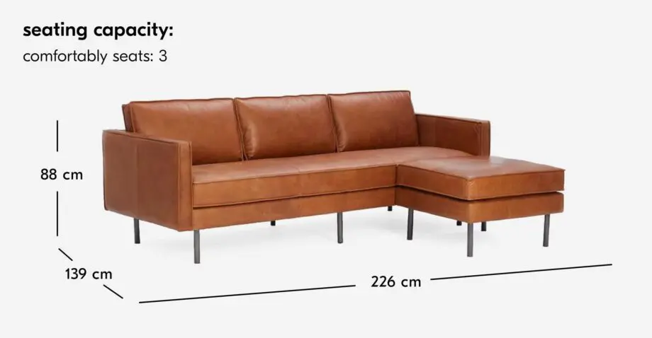 West Elm Axel Leather Sofa with Footstool Ottoman