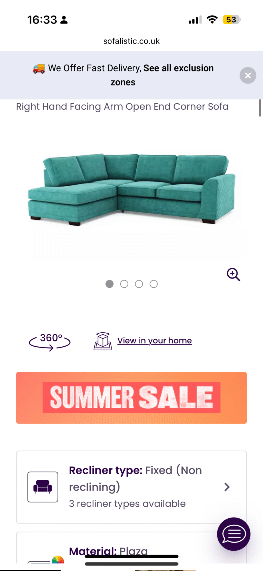 DFS Orca right handed corner sofa