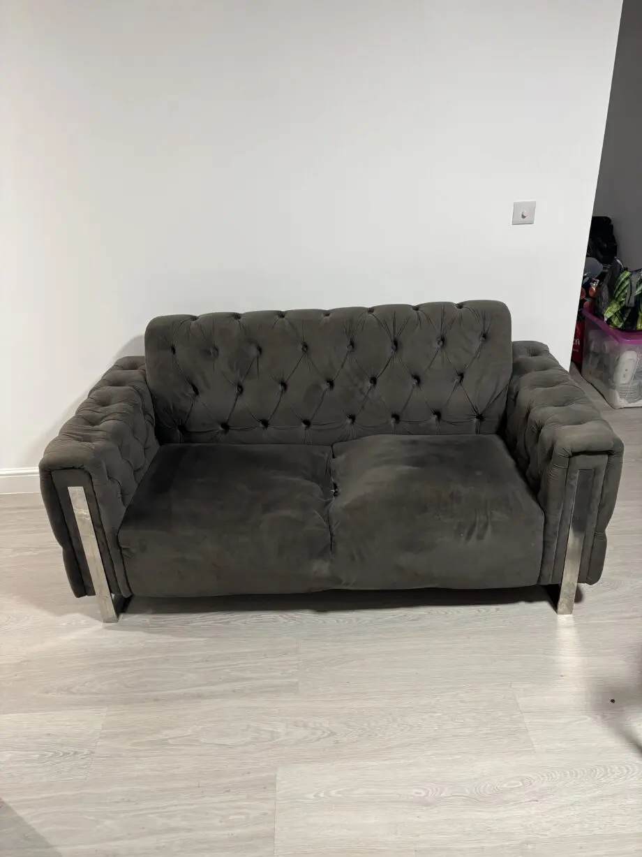 2+2 GREY CHESTERFIELD SOFA SET, (READ DESCRIPTION)