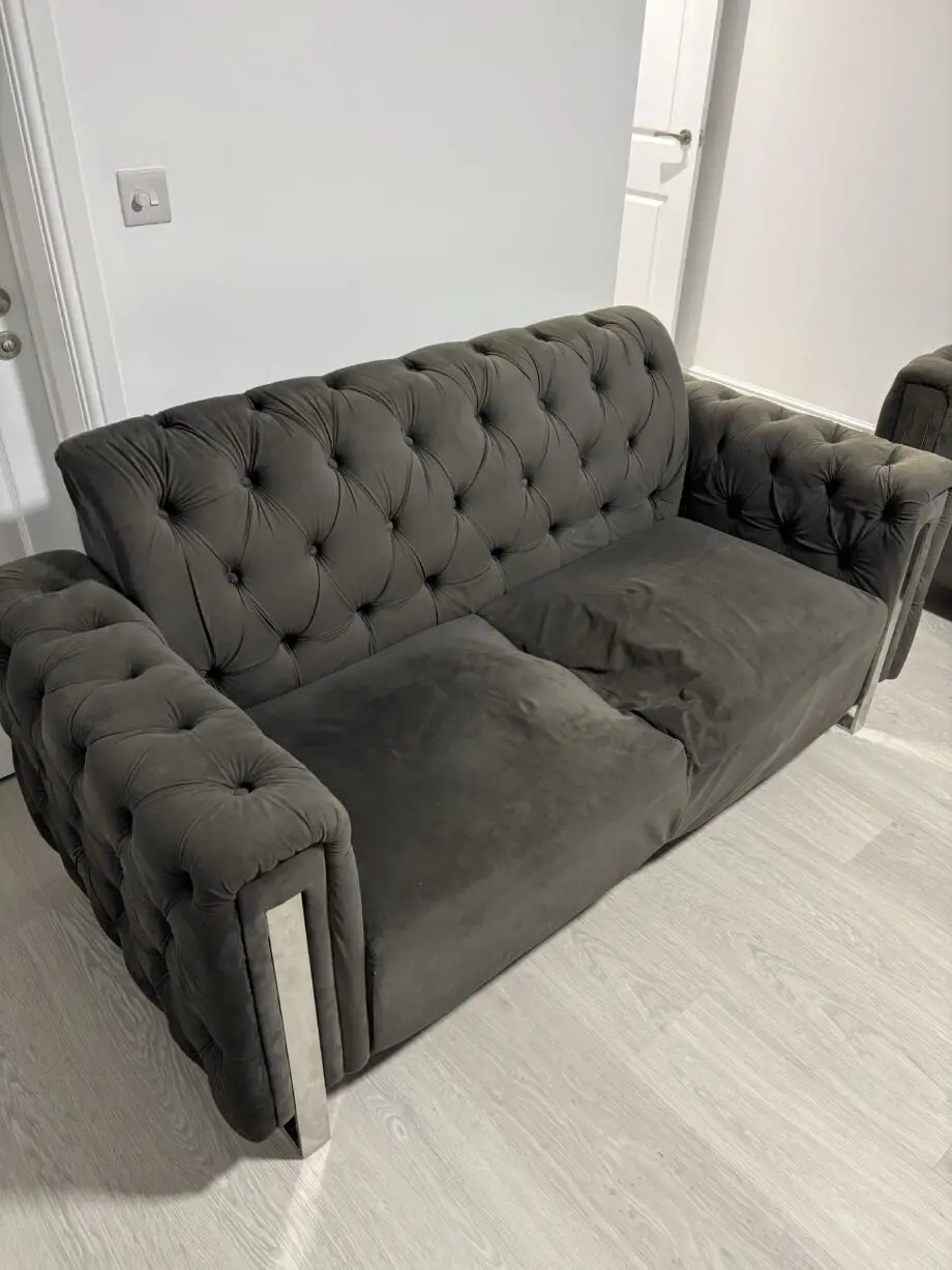 2+2 GREY CHESTERFIELD SOFA SET, (READ DESCRIPTION)