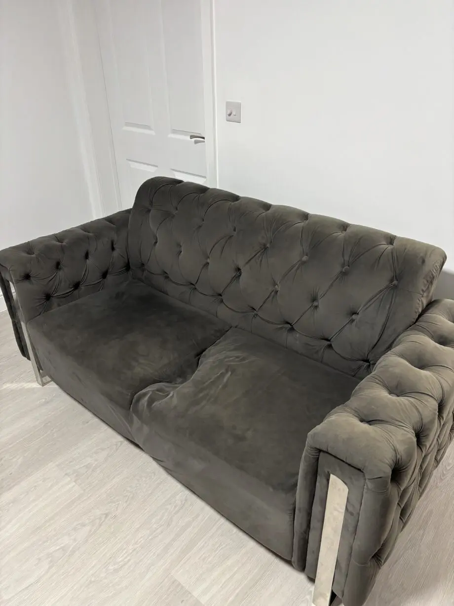 2+2 GREY CHESTERFIELD SOFA SET, (READ DESCRIPTION)