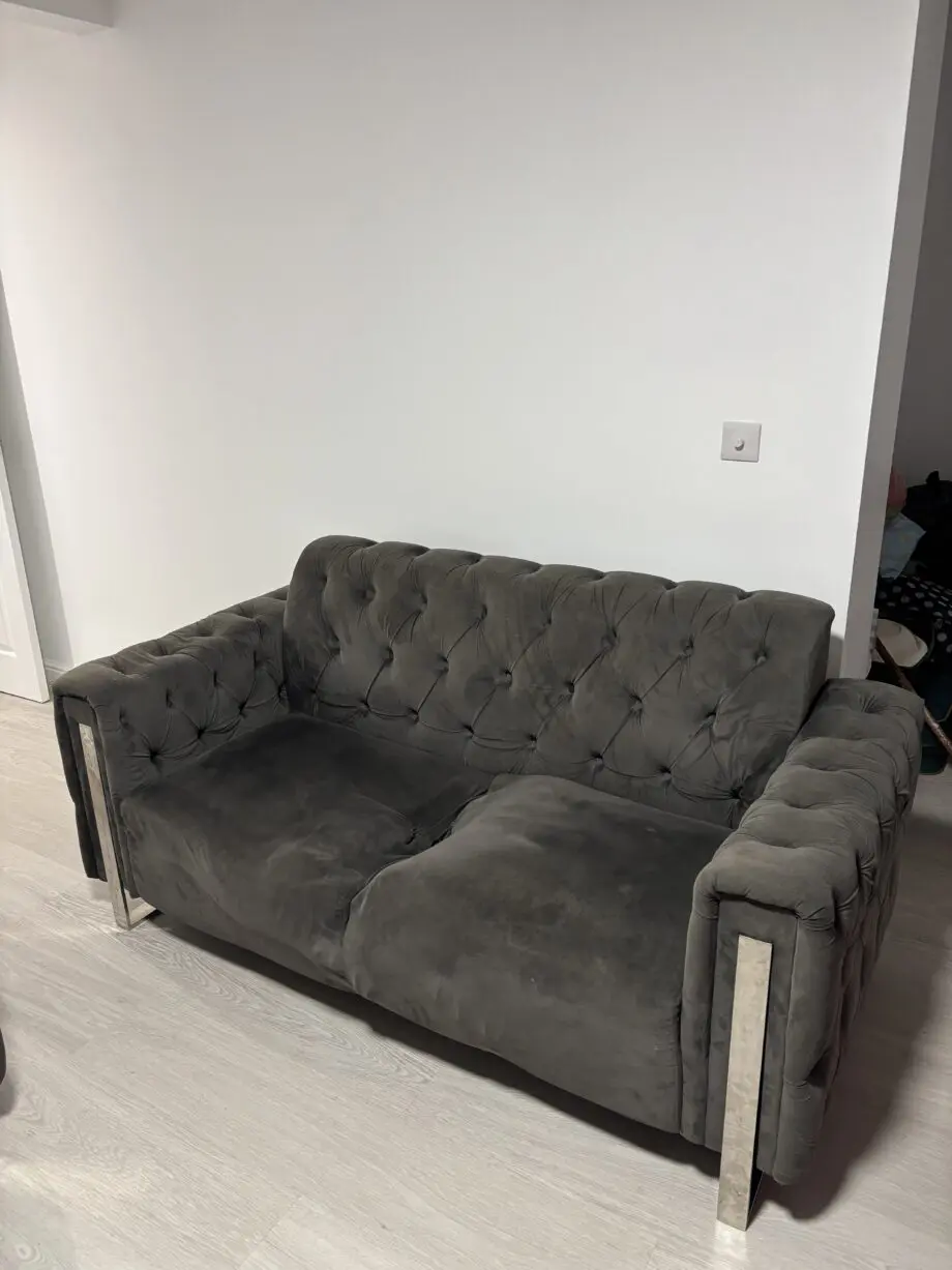 2+2 GREY CHESTERFIELD SOFA SET, (READ DESCRIPTION)
