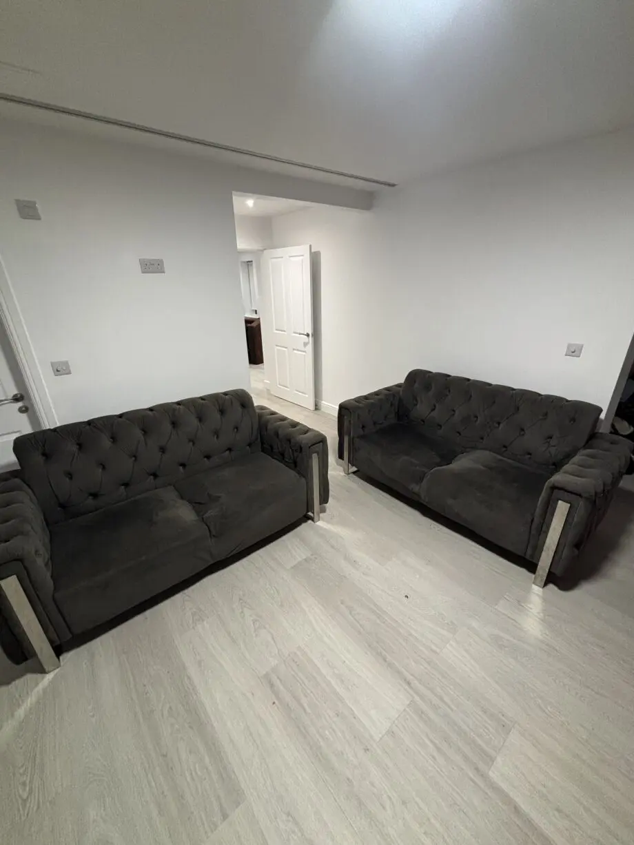 2+2 GREY CHESTERFIELD SOFA SET, (READ DESCRIPTION)