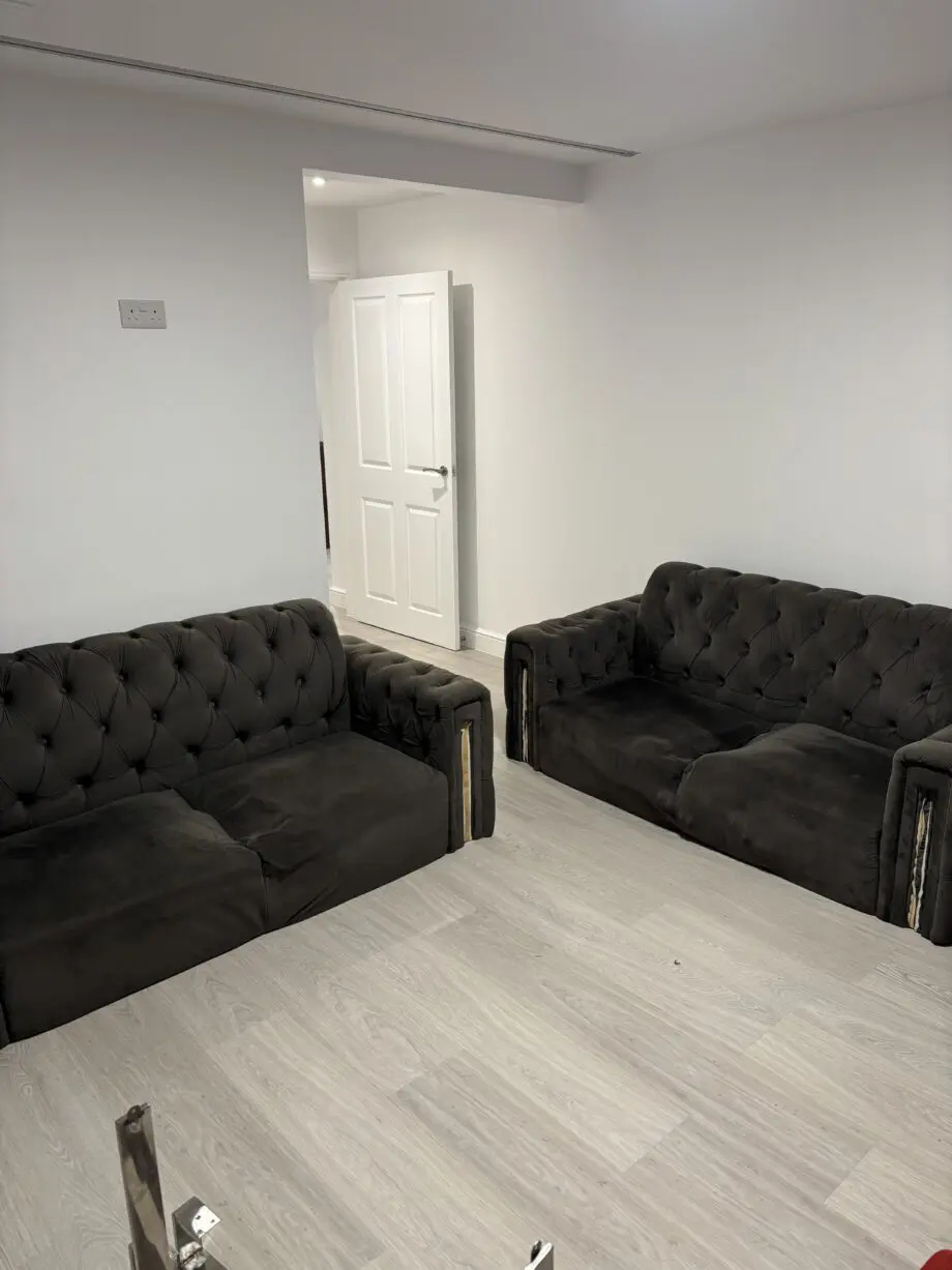 2+2 GREY CHESTERFIELD SOFA SET, (READ DESCRIPTION)