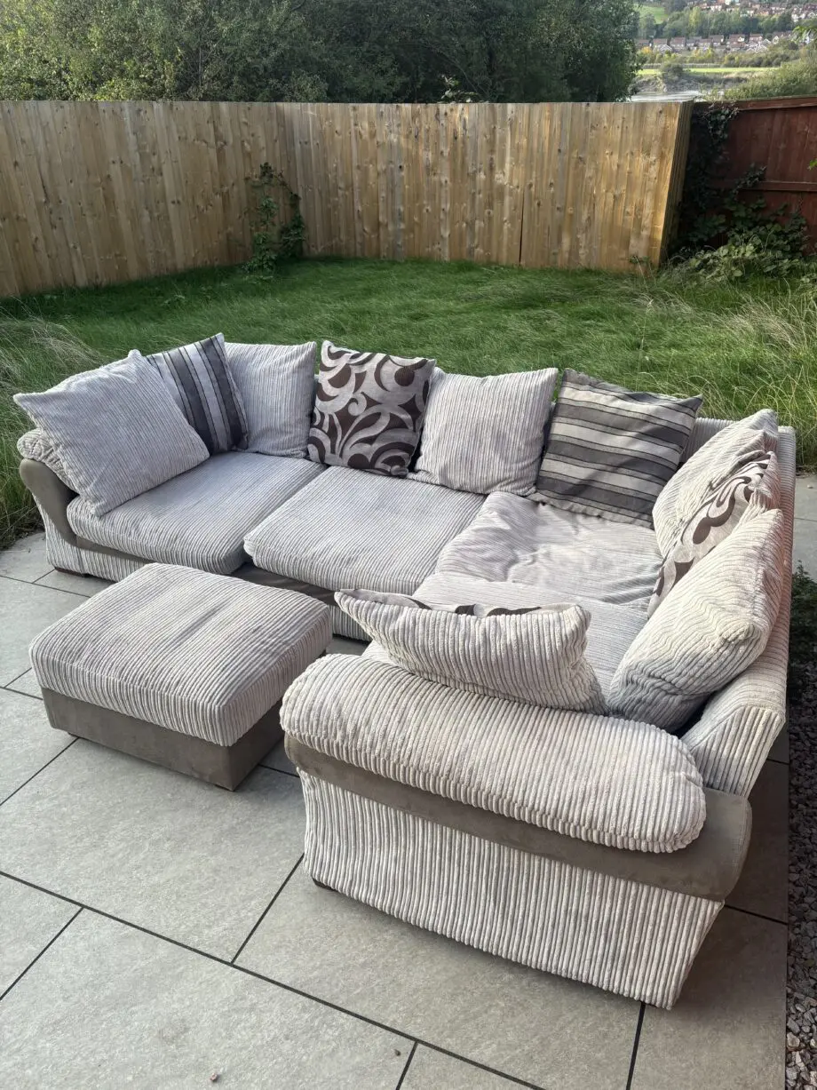 CORDED CORNER SOFA WITH FOOTSTOOL