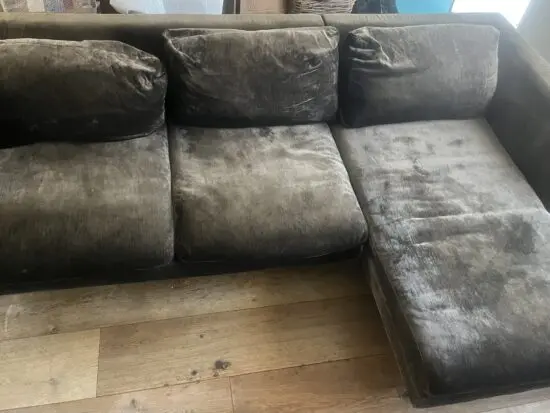 Black plush material - L shaped 3 seat sofa