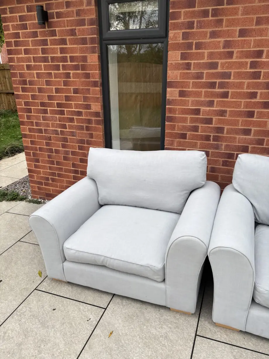 LIGHT BLUE CORNER SOFA AND ARMCHAIR